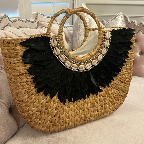 LARGE HANDMADE BRACH BAG WITH FEATHERS - Picture 4 of 17
